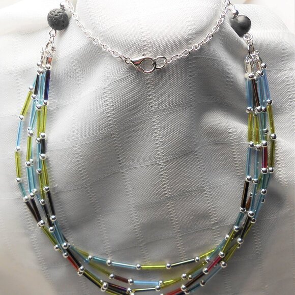 Valiumium Jewelry - No871 Pretty handmade colored necklace made with acrylic tubes and metal beads